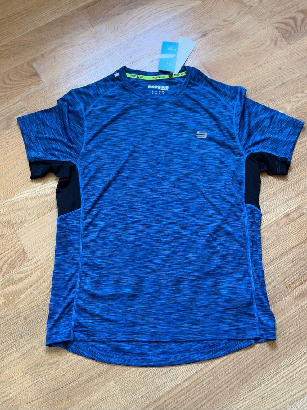 Manguun Sports Men's Quick Dry Round-Neck Athletic Heathered T-Shirt Blue Size L
